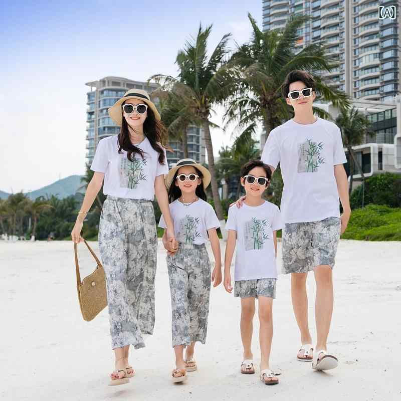 豪華 親子 衣装 チャイナ風 3～ 4人 家族 夏 ビーチ 旅行 ペアルック コーディネート お揃い カジュアル おしゃれ かわいい