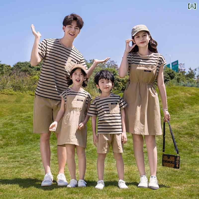 3人または 4人 家族 豪華 ストリート ブラスト 親子 衣装 夏 母 息子 娘 ツーピース ファミリー スーツ ペアルック コーディネート お揃い カジュアル