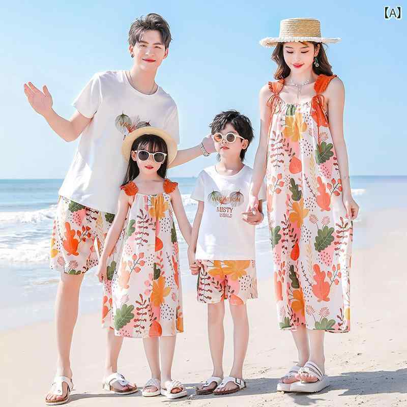 休日 親子 服装 3人または 4人 家族 カップル スーツ 2025 ビーチ 母 娘 ドレス 夏 ペアルック コーディネート お揃い カジュアル