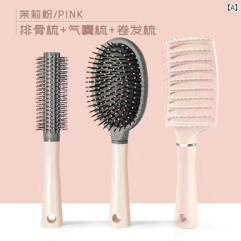 女性用 エアクッション コーム ロング ヘア用 バッグ マッサージ ヘッド 大型 カーブ リブ スタイリング ホーム おしゃれ 美容