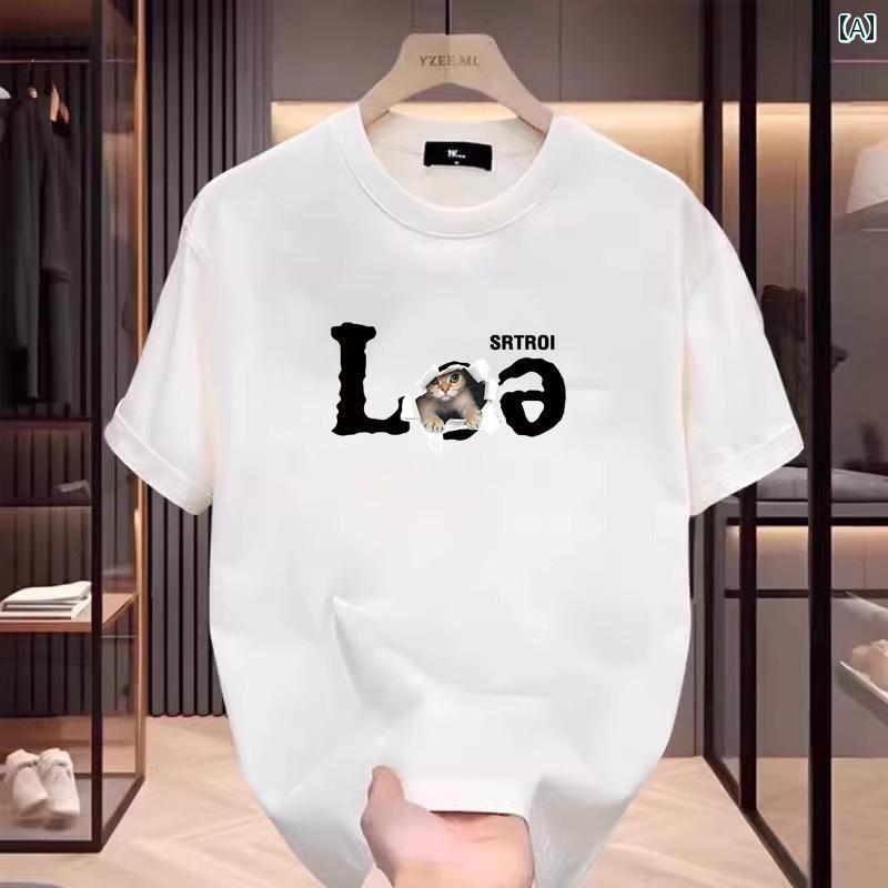 豪華 綿 半袖 Tシャツ メンズ 2025 夏 アメリカン カジュアル ラウンドネック プリント コットン コーディネート おしゃれ|LINEAR shop