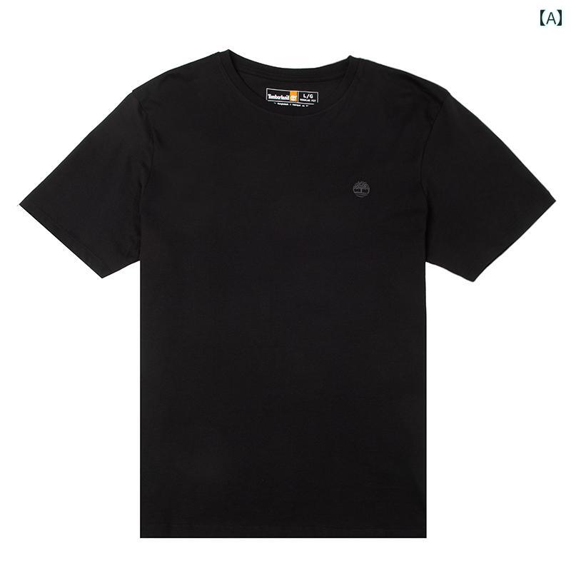 アウトドア 半袖 メンズ 春 ラウンドネック ゆったり スポーツ 綿 ブラック Tシャツ ワンポイント シンプル カジュアル