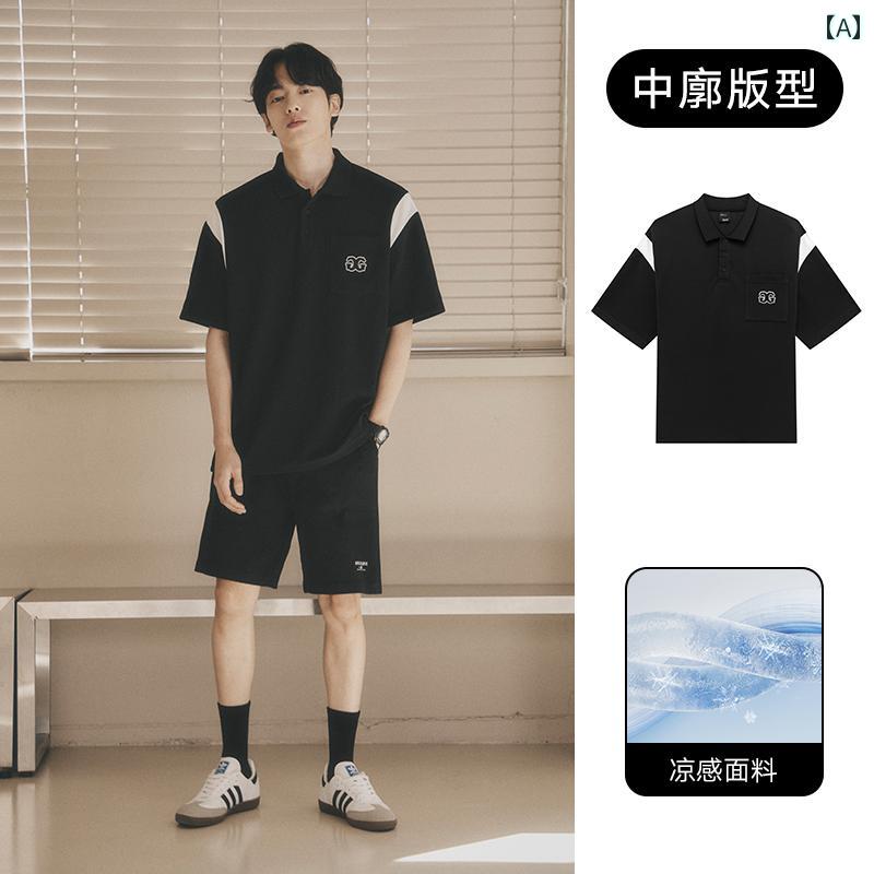 清涼感 メンズ コントラストカラー ポロシャツ ラペル 半袖 Tシャツ カジュアル 夏 シンプル カットソー おしゃれ