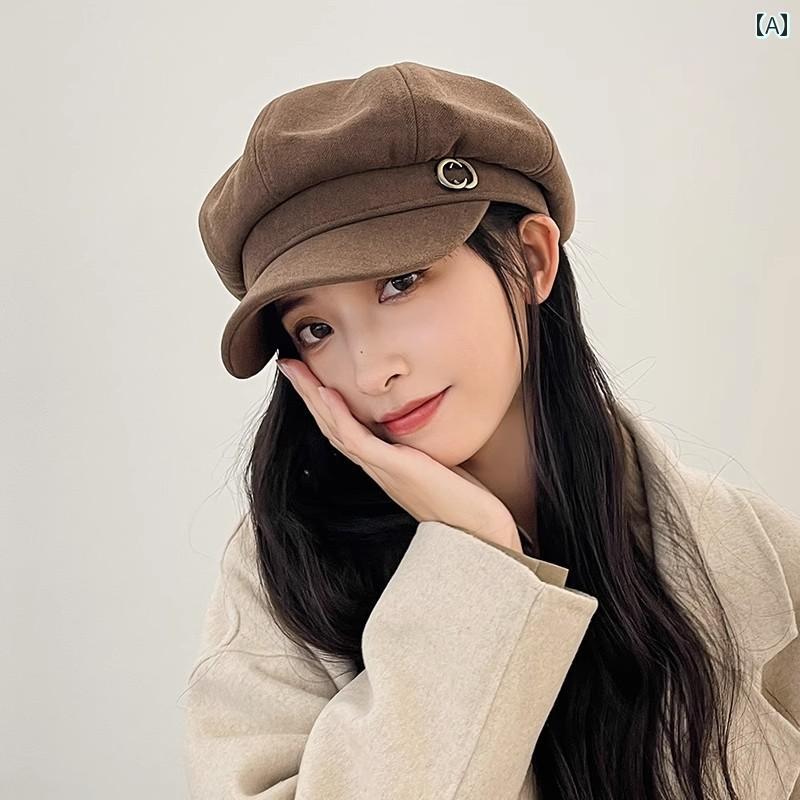 ベレー帽 女性 秋冬 イギリス 八角形 帽子 レトロ 顔が見える 小さめ キャスケット ペインターの ひさし 付き シンプル かわいい カジュアル