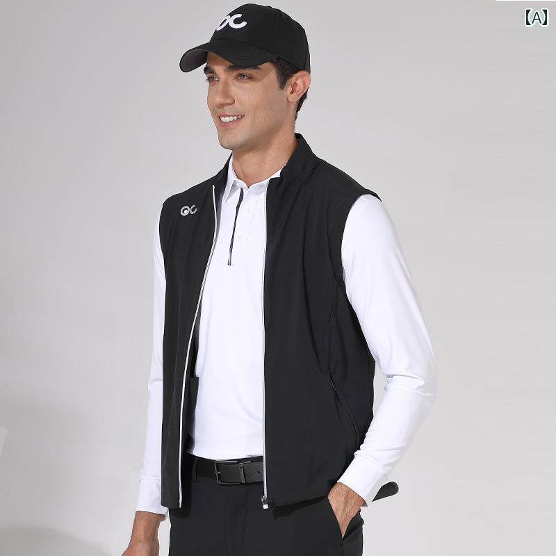 秋 ゴルフ スリム 紳士用 ベスト メンズ 薄手 防水 防風 ジャケット トップス スポーツ ウェア ブラック サイズ M L XL
