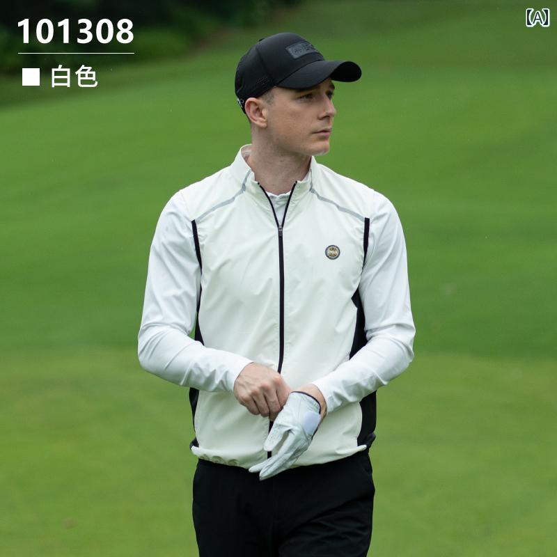 US PGA ゴルフウェア メンズ スポーツ ジャケット 韓国 スタンドカラー 防風 カラーマッチング ベスト ズボン ホワイト オレンジ ブラック カーキ