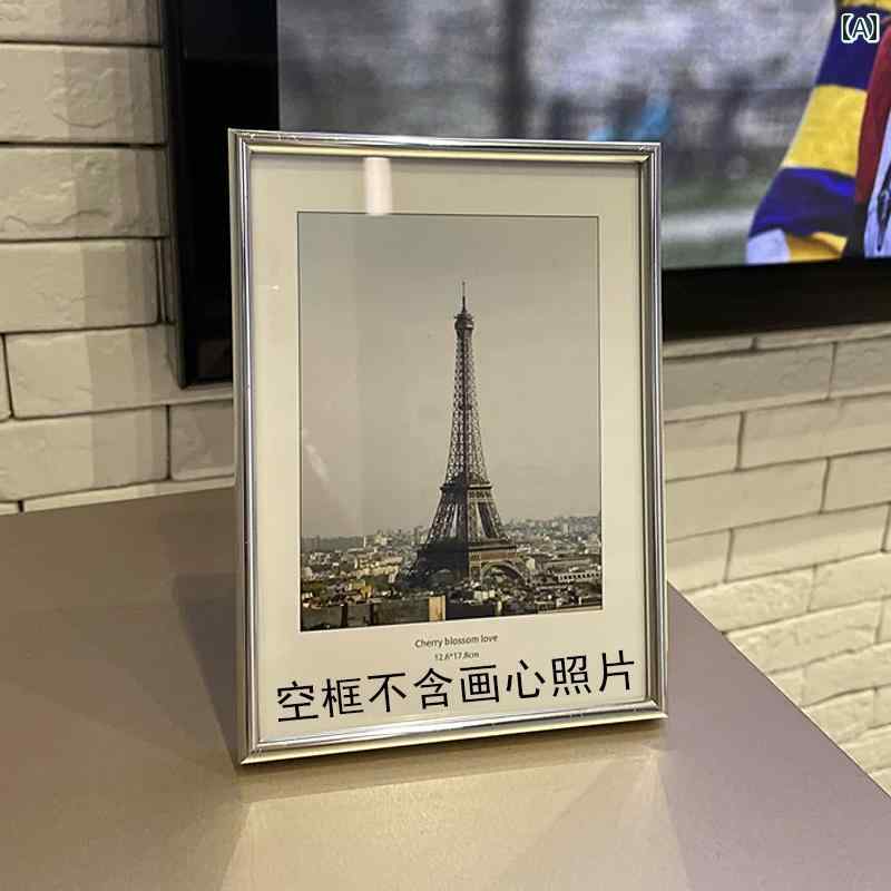 シンプル シルバーフォト フレーム テーブル メタル ライト 豪華 6 7 8インチ ベッド サイド オーナメント ウェディングフォト