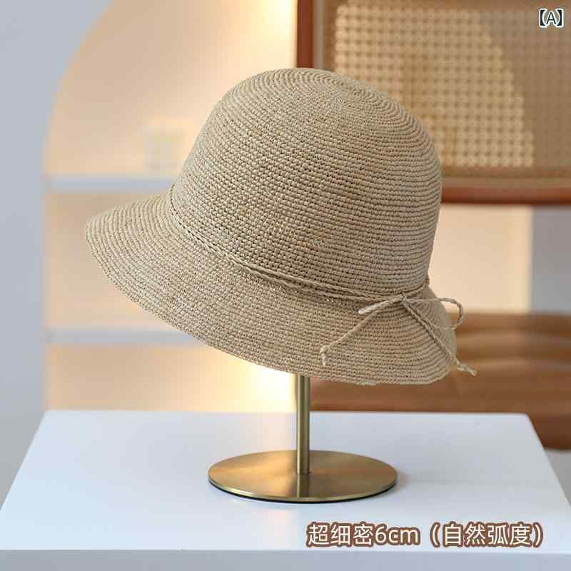 エクストラファイン トラベル ラフィア 麦わら帽子 女性 夏 ビーチ大きな軒 ビーチハット 紫外線 防止 日よけ フィッシャーマン 折りたたみ式