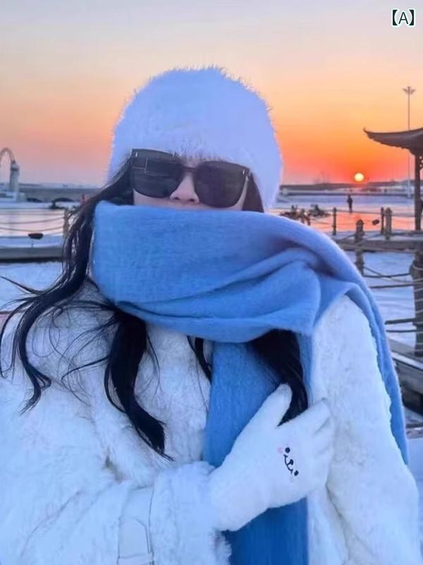 ヘイズブルー スカーフ 女性用 2025年 秋冬 韓国 マフラー シンプル おしゃれ ユニセックス スクール かわいい
