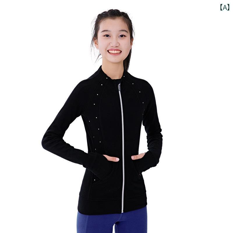 L ' s フィギュア スケート トレーニング 服 女の子用 ベルベットで 保温性 伸縮性 大人用 秋冬 ハイネック ポケット コート ジャケット