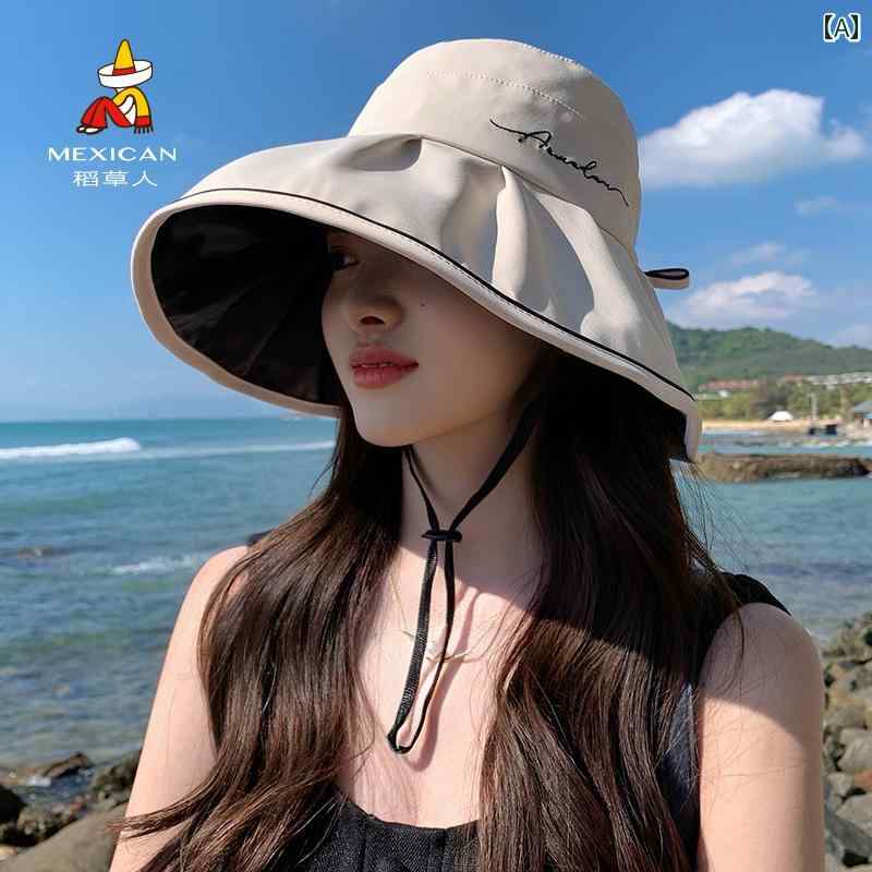 女性用 サンハット 夏用 つば広 フェイスカバー サンシェード フィッシャーマン ハット 軽量 ビーチ 紫外線防止 日焼け対策