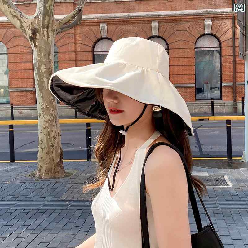 小顔 日本製 UV ブラック プラスチック サンハット 女性 夏 紫外線防止 フェイスカバー フィッシャーマン ハット つばの大きい