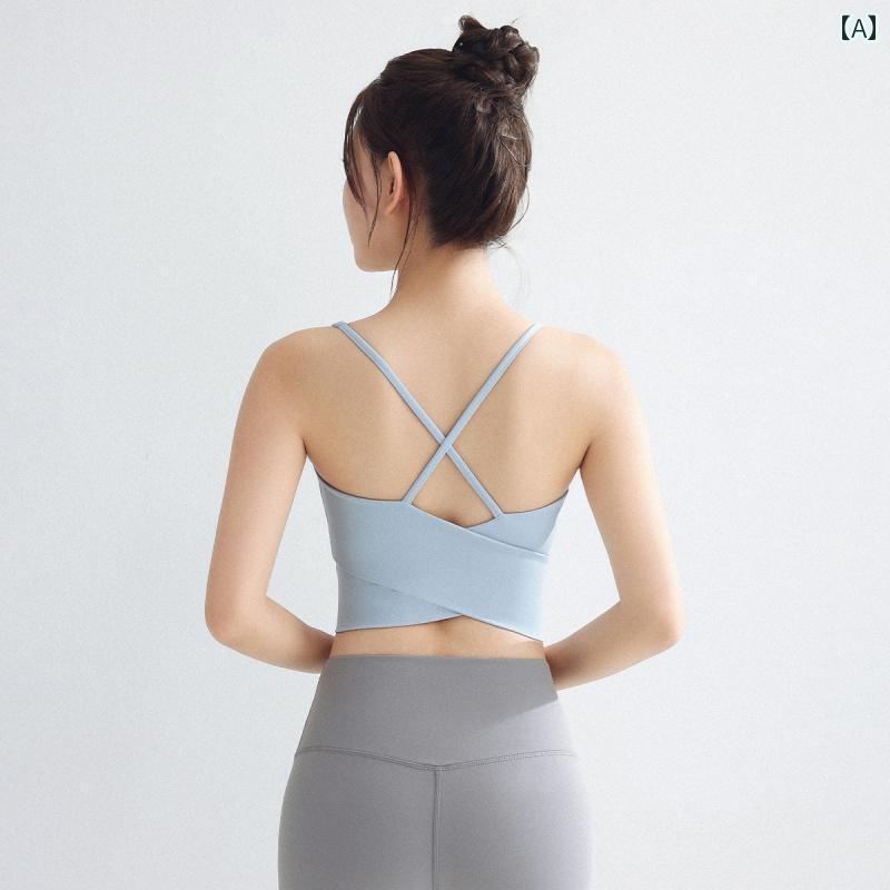 女性用 ヨガ 下着 クロス ボディ 背中開き ピラティス フィットネスウェア ベスト ランニング スポーツブラ トレーニング キャミソール