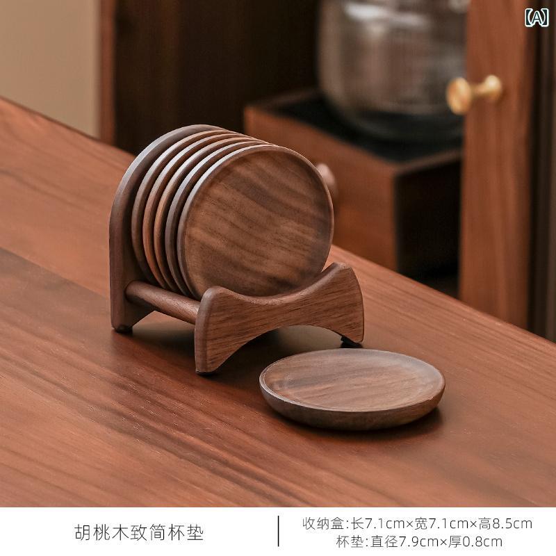 クルミ コースター 無垢材 茶道 カンフー 茶器 アクセサリー チャイナ風 断熱 パッド 盆 杯 トレイ インテリア キッチン