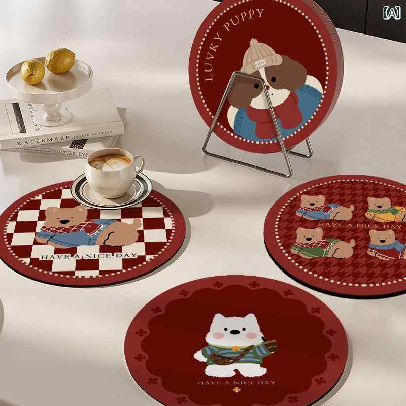 かわいい 丸い コースター 吸収性 プレースマット 断熱 パッド やけど 防止 コーヒー 紅茶 ボウル プレート ポット マット 珪藻土 デスク トップ
