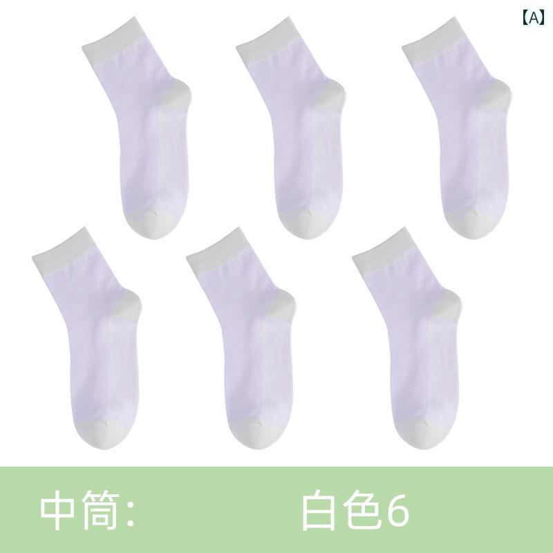 ソックス レディース 夏 薄手 コットン ミッド チューブ ショート ホワイト コットンソックス 吸汗 レディースソックス カジュアル