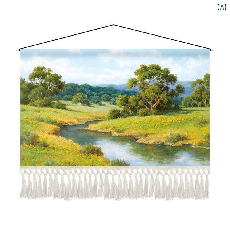 風景 油絵 リビング ルーム ソファ 装飾 布 吊り 絵画 タペストリー 部屋 ベッド サイド ホームステイ 改装 背景 インテリア