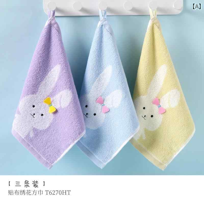 3枚 タオル 綿 ハンドタオル 子供用 洗顔 刺繍 ベビー A クラス 吸水性 スクール ギフト ホームインテリア シンプル かわいい
