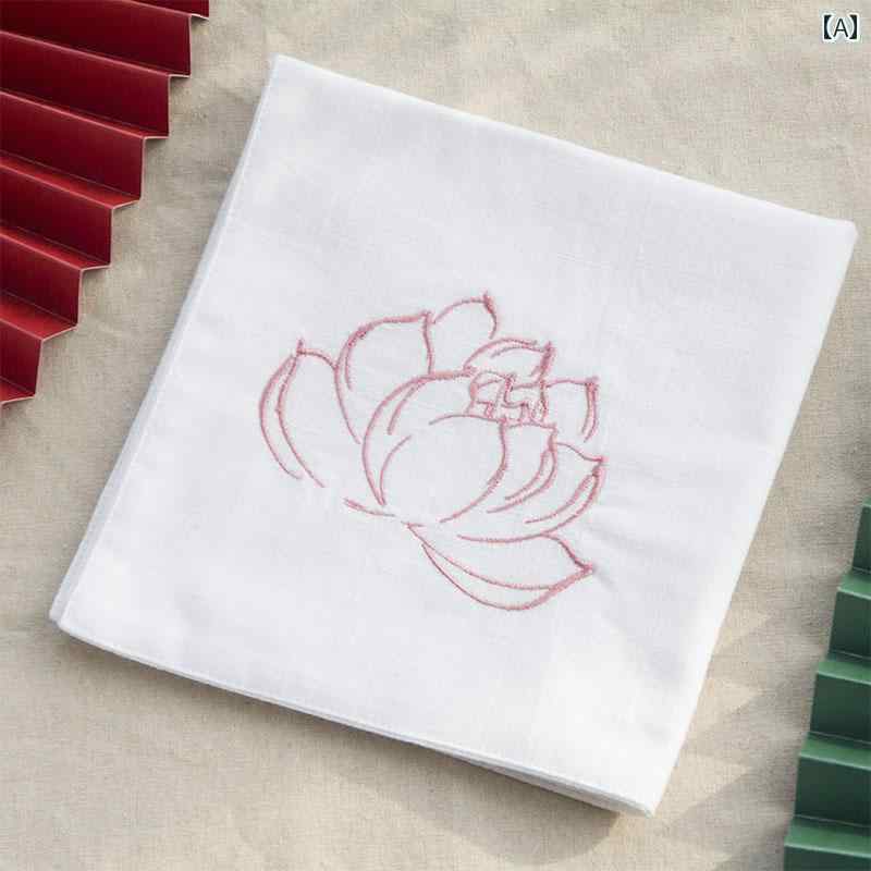 オファー！ 綿 ハンカチ 刺繍 アンティーク レトロ 漢服 汗 拭く 正方形の タオル 小さめ 蓮.カラフルカラーオシャレ女性