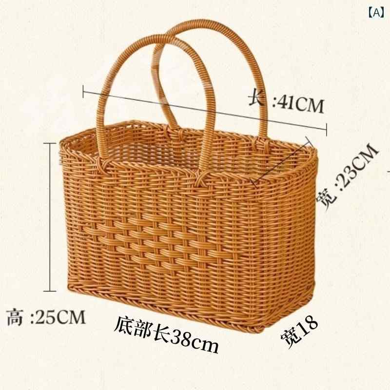 手織り 籐 バスケット 中国 結び. フラワーバスケット .ピクニック 家庭用 果物と 野菜の ショッピング.オシャレ
