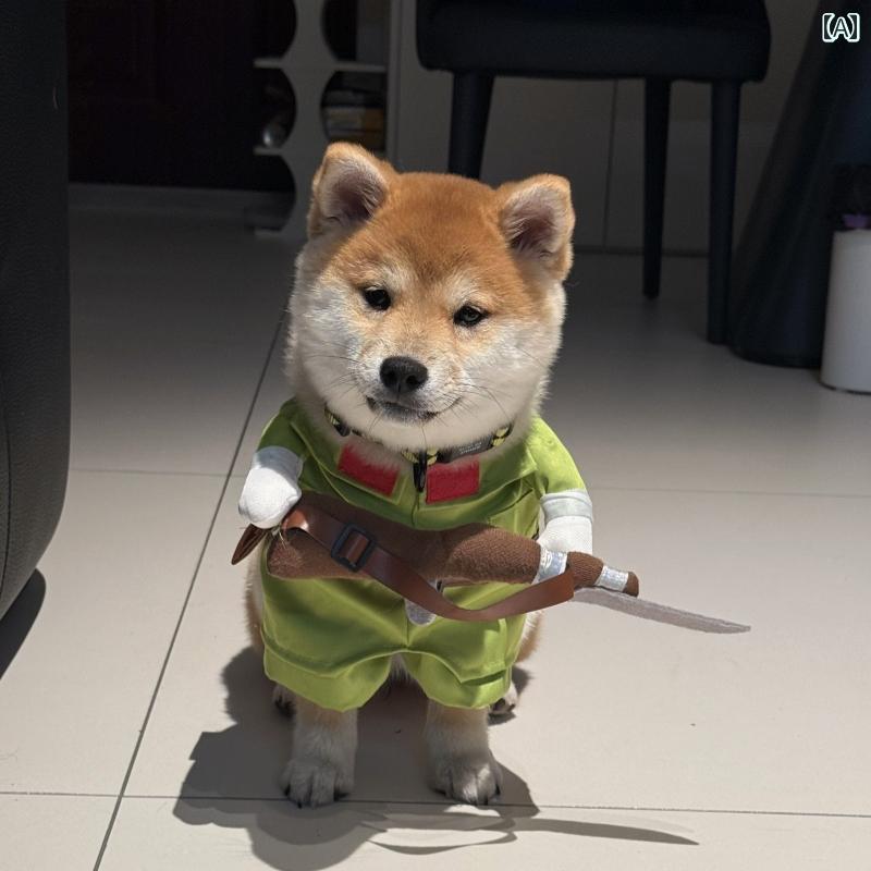 面白 猫 犬 ペット 服 かわいい 薄手 夏 写真 コスプレ コスチューム ハロウィン かわいい グリーン ナイフ 小型犬 中型犬