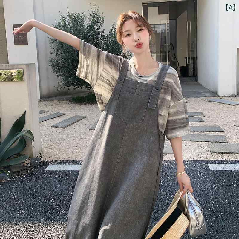 妊婦 夏 甘い 爽やか サスペンダー ワンピース 大きいサイズ タイダイ Tシャツ 2点セット かわいい カジュアル マタニティ|LINEAR shop