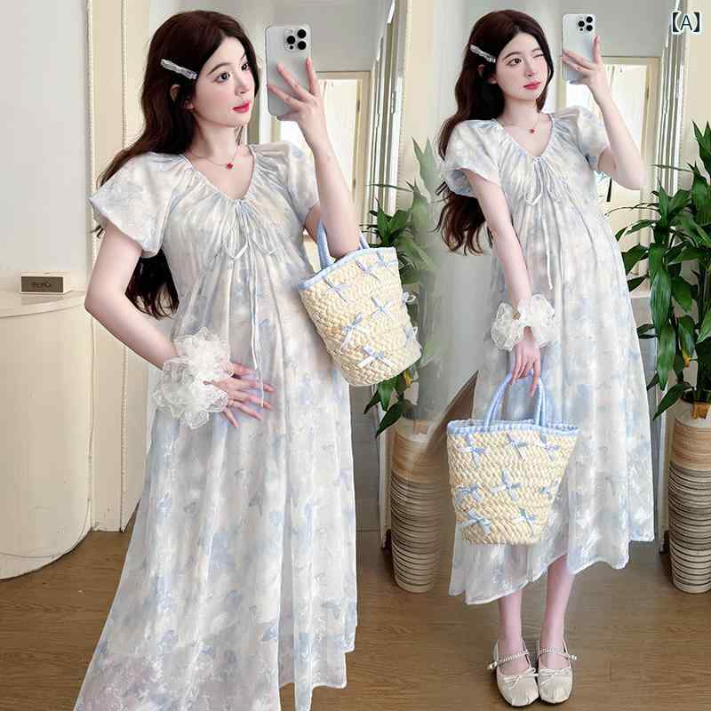妊婦 御召しもの 夏 2025 ゆったり 取りまかなう 土手っ腹 見せにくい 上級 スコート マタニティ 可愛らしい 心地よい  パフ衣手