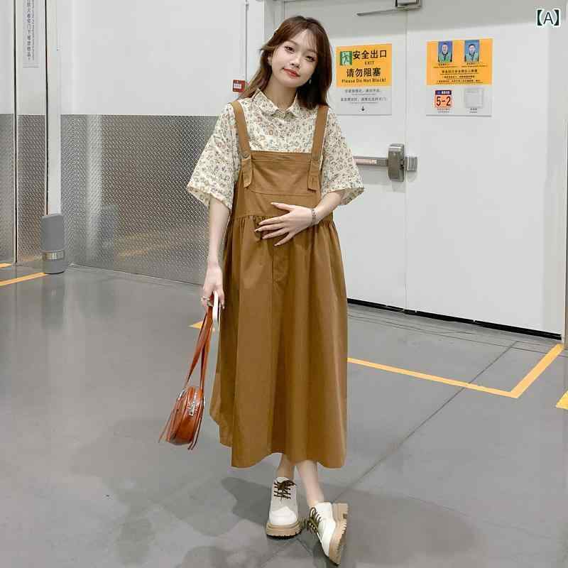 マタニティドレス 夏 韓国 スコート ラペル プルオーバー ズボン吊り 背広 可愛らしい 心地よい  格好のいい 真っただ中丈