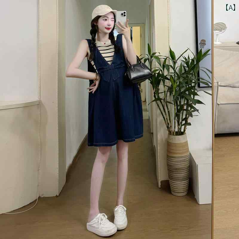 妊婦用 夏 2025 ジーンズ厚地の外套櫂 縞模様 ノースリーブ 限りない 御召しもの 背広 可愛らしい 心地よい