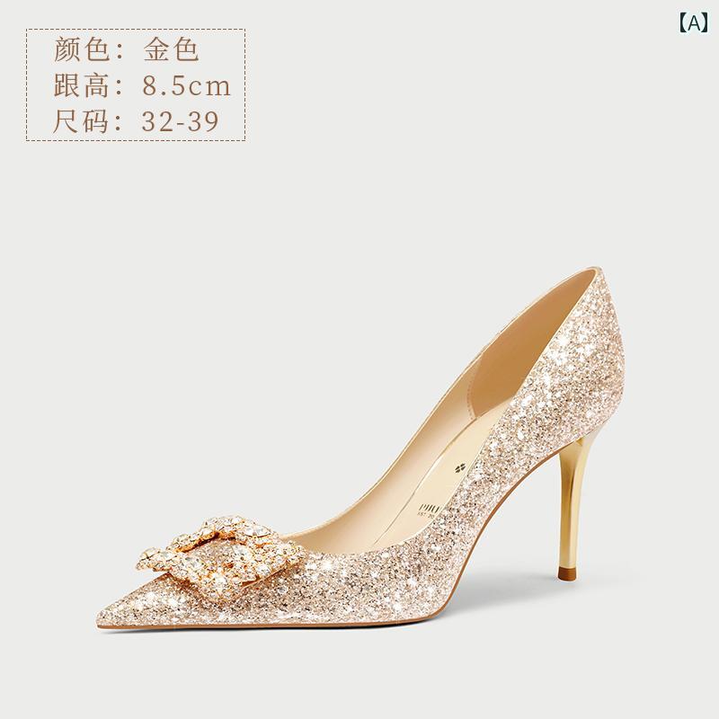ウェディングシューズ 美しい ゴールドのウェディングドレス ツー ウェア ブライダル シューズ ウェディング ハイヒール エンゲージメント レディース｜LINEAR shop