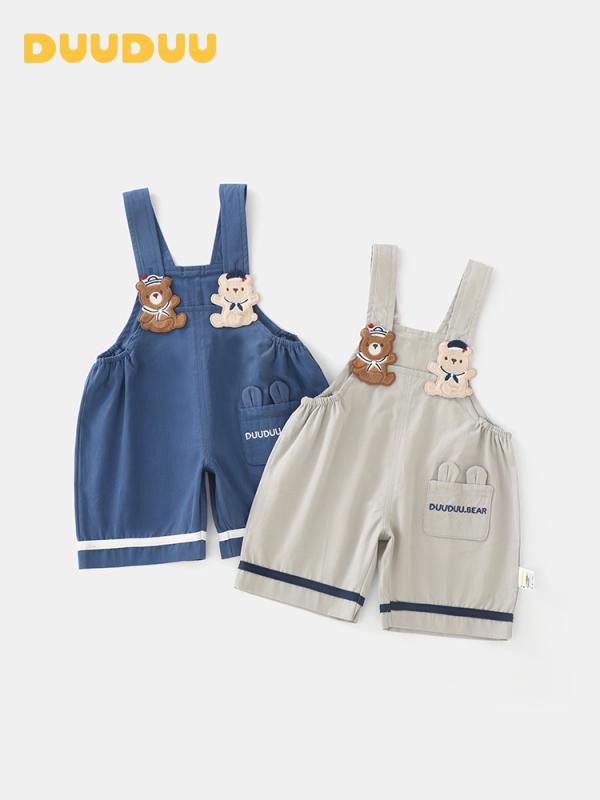 ベビー キッズ サロペット ショートパンツ 薄手 ニット 綿 かわいい クマ柄 春夏 73CM 80cm 90cm 100cm ブルー グレー