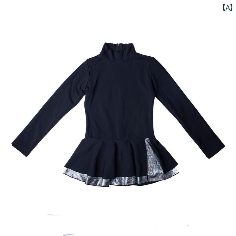 タイト 長袖 薄手 ベルベット ドレス ファンタジー スカート ガール フィギュア スケート パフォーマンス 服 スポーツウェア
