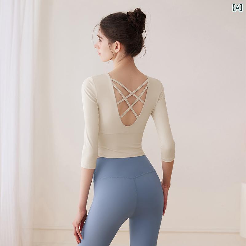 女性用 ヨガ ウェア トップス 2025年 豪華 ミドル スリーブ 胸パッド 付き 春夏 長袖 ピラティス トレーニングウェア スーツ