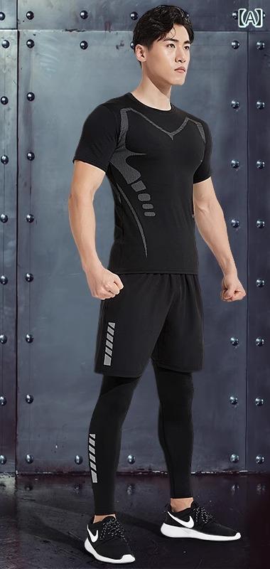 スポーツ スーツ メンズ フィットネスウェア ランニング 用品 ウェア 夏 速乾 タイツ トレーニング ルーム 半袖 3点セット 4点セット