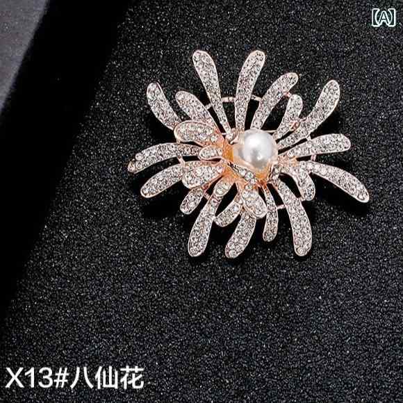 韓国 きらきら 豪華 ブローチ 女性用 スカーフ バックル 合金 コサージュ 多用途 パール ピン ニッチ ジュエリー おしゃれ