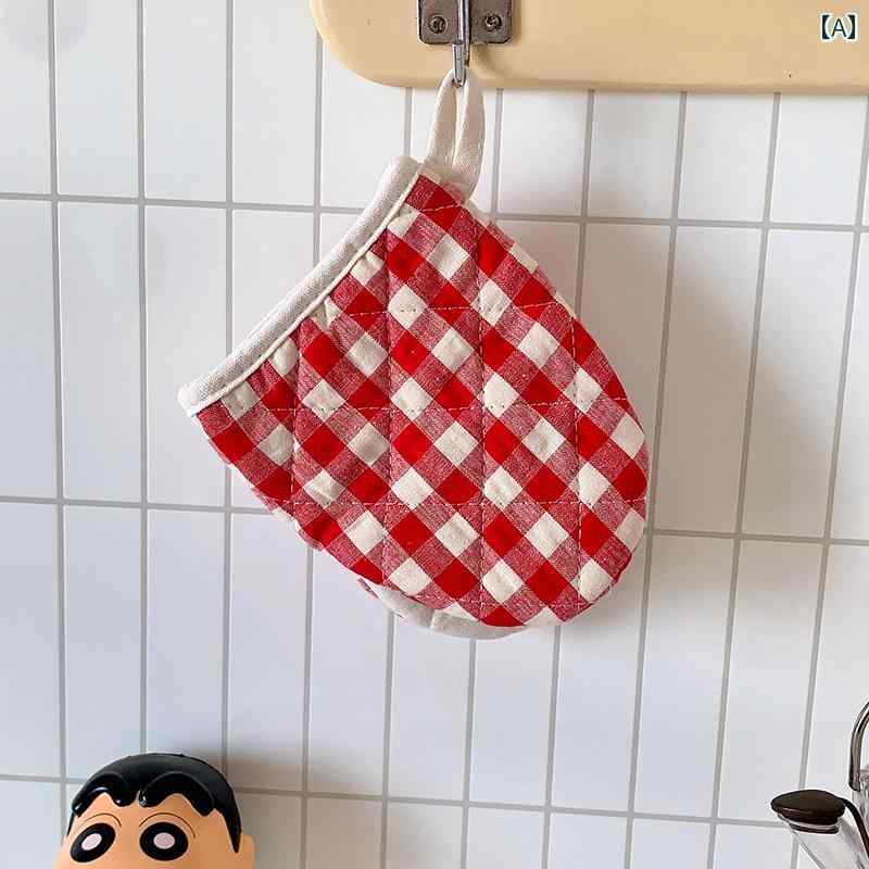 かわいい チェック柄 やけど 防止 手袋 綿 麻生 ダックビル 断熱 キッチン 鍋 敷き プレースマット カジュアル ミトン ホーム