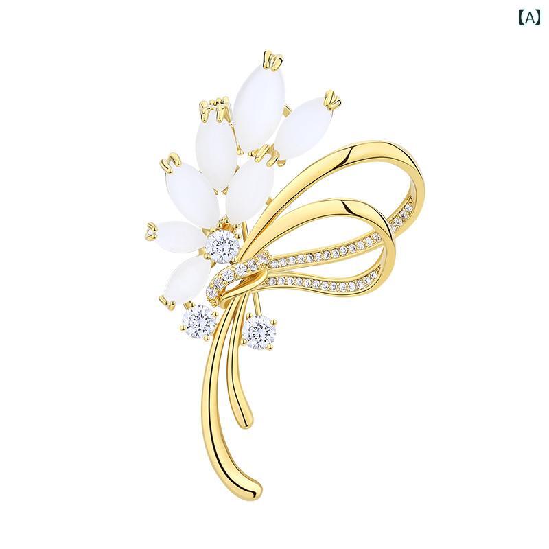 ブローチ 豪華 レディース 植物 コサージュ ピン パール ビジュー ストーン アクセサリー おしゃれ 華やか キュービックジルコニア
