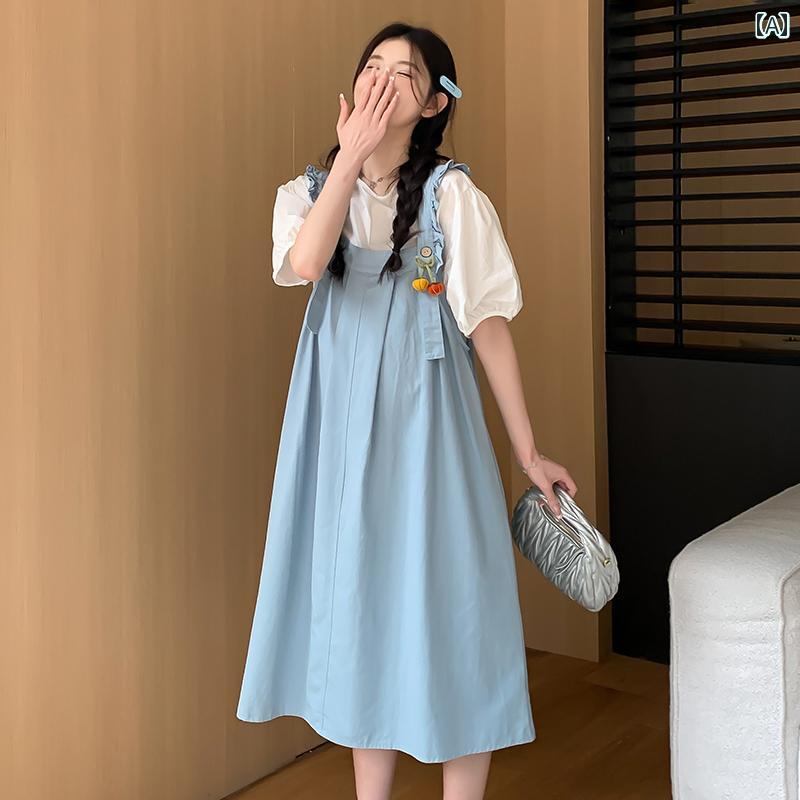 マタニティワンピース.夏派手セットアップ.背広.ゆったりサロペットスカート.厚地の外套櫂 今めかしい2点口さかしい