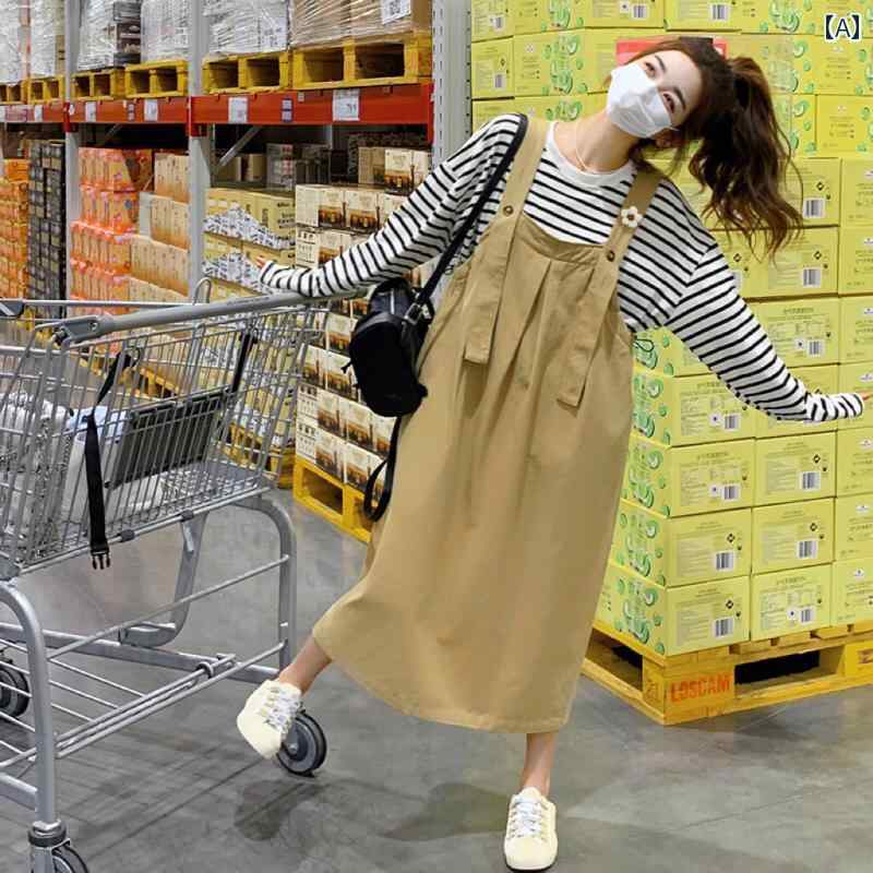 マタニティウェア.ツーピースサロペットワンピースセット.春季節用心地好いオシャレな韓国.ゆったり印字機で今めかしい
