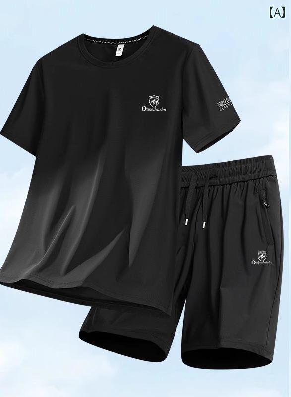 スポーツ 男性用 夏用 薄手 通気性 速乾性 フィットネス ランニングウェア カジュアル セットアップ ハーフパンツ シンプル