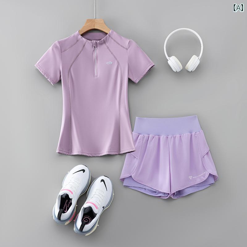 プロの ランニング レディー スポーツ スーツ 2025 ヨガ 半袖 朝の 速乾性 服 通気性 吸 汗 フィットネス.シンプル.カラフルカラー