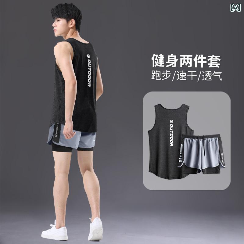 フィットネスウェア メンズ ベスト マラソン 陸上 夏用 バスケットボール トレーニング ショーツ 速乾性 ランニング 用品 スポーツ スーツ