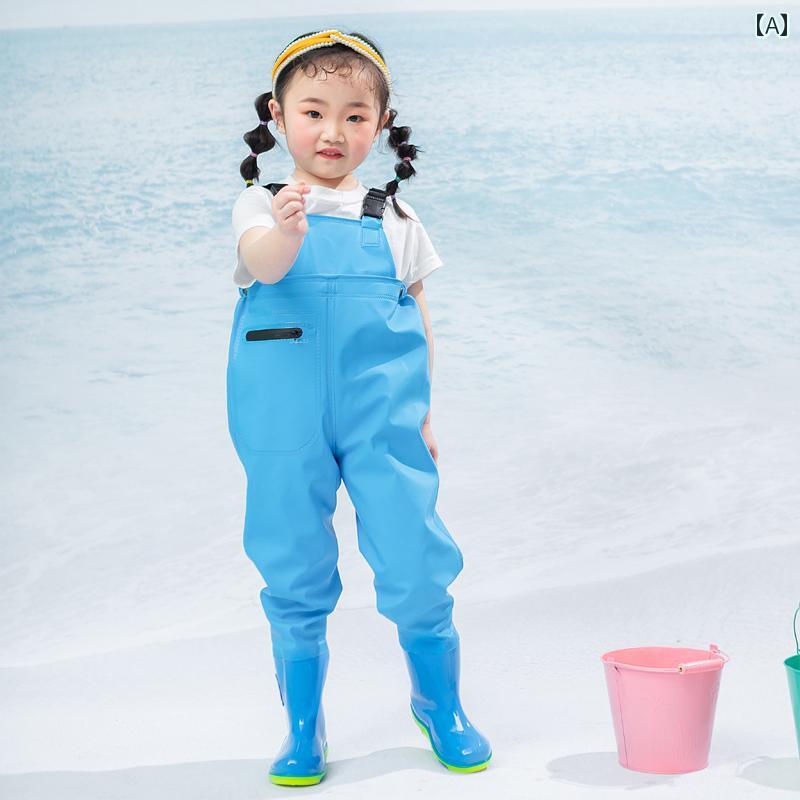 プロ 仕様の 子供用 ワンピース ウェーダー 海 釣り 用具 水 遊び用 レインブーツ レインパンツ 防水 服.シンプル