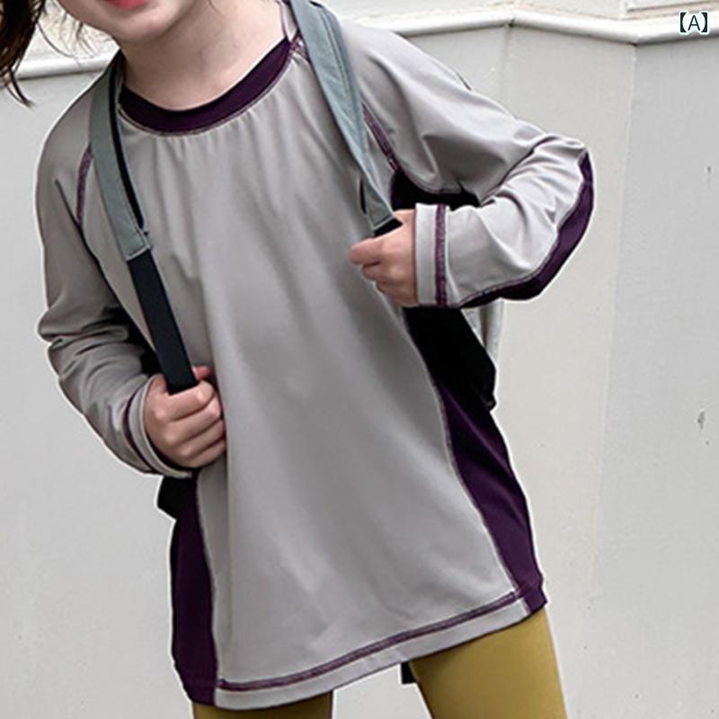 夏 子供用 山岳 アウトドア 日焼け防止 服 トップス 女の子用 韓国 軽量 おしゃれ カラーマッチング 長袖 Tシャツ ボトムス