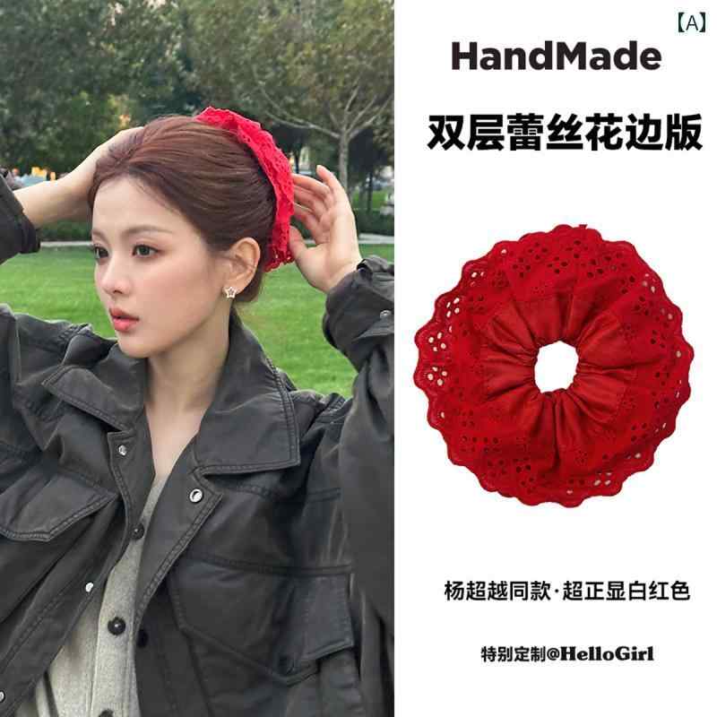 ２０２５年レッド レース .ヘア リング 優しい ロープ アクセサリー 女性用.フレンチレトロ.柔らかい髪留め.可愛いシュシュ