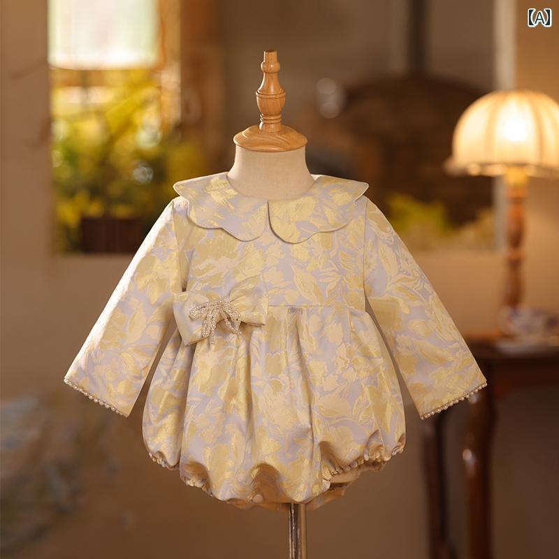 2025年の中国風の1歳の女の赤ちゃんの長袖お祝いワンピース服百日や抓周のの可愛い衣装豪華印象与える春夏｜LINEAR shop