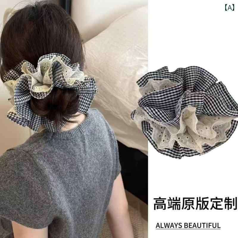 韓国 チェック 柄 レース ヘア リング 女性らしいインスタグラム.アクセサリーフラワー デコレーション 豪華 ヘッド ドレス