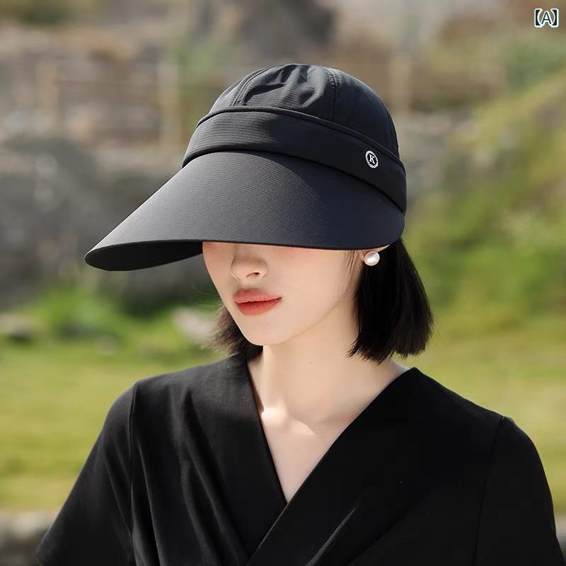 取り外し可能 トップ つば広 紫外線 保護 女性用 日焼け防止 ボール キャップ 夏用 ゴルフ スポーツ 帽子 ブラック ホワイト グレー カーキ ピンク ベージュ