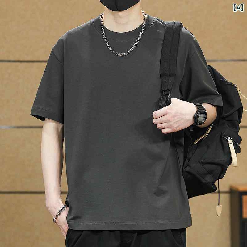 夏用 厚手 無地 半袖 Tシャツ メンズ ゆったり コットン トップス スポーツ .カラフルカラー.オシャレ.かわいい