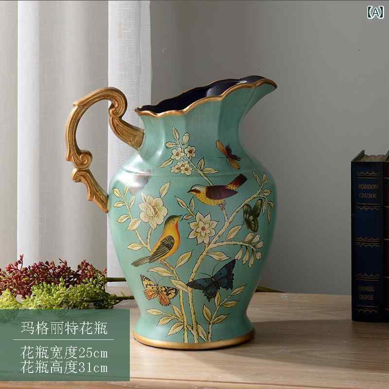 アメリカン 陶器の 花瓶 レトロ 装飾 リビング ルームの フラワーアレンジメント 家の 花 シミュレーションの 造花 手工芸品の